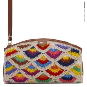 Authentic CHLOE Grained calfskin and crocheted knit cashmere and wool pouch